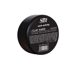 Shot Hair España - Work Activity - CERA CLAY HARD FIJACION EXTREMA 100 ml CLAY POMADE: Arcilla en suave crema moldeable. Fijación firme, efecto natural. Modo de empleo: Aplicar en cabellos húmedos o secos definiendo y crear el estilo deseado. Envase: 100 ml.