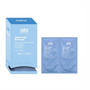 Caja - Care Design_Anti-stress_Bi power_15+15ml Elixir restructurante, hidratante y nutritivo a base de queratina. Modo de uso: Mezclar Paso 1 + Paso 2 en partes iguales. Modo de uso: Aplicar sobre el cabello y masajear, esperar 3 minutos, luego aclarar y proceder al secado.