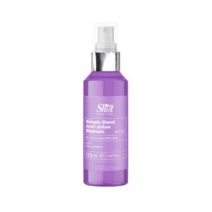 Spray hidratante anti amarillos, sin aclarado, blanquea el cabello eliminando los tonos cálidos. Modo de uso: pulverizar sobre el cabello limpio, húmedo y sin aclarar proceder con el peinado